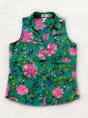 Express Sleeveless Portofino Slim Shirt Floral Blouse ~ Size Medium ~ Pockets